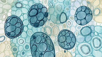 Abstrakt gemalte zelluläre Strukturen unter dem Mikroskop