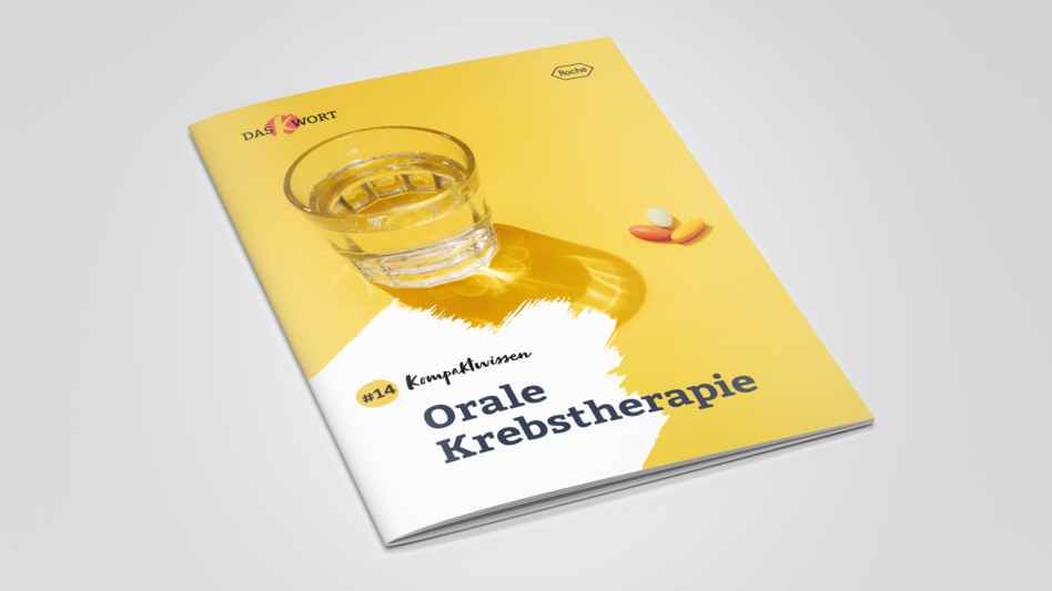 Mockup der K Wort Kompaktwissen Broschüre orale Krebstherapien